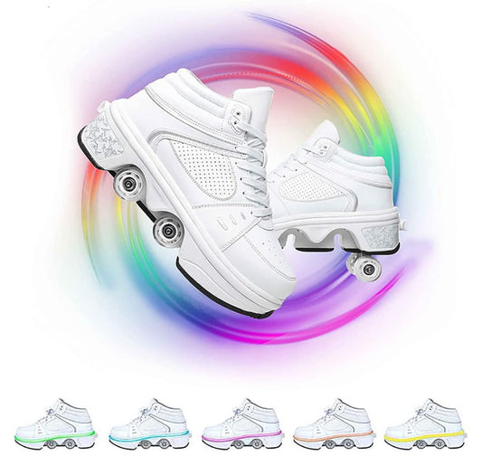 Roller shoes with LED lights 4-wheel adjustable skates Hidden wheel running shoes for play for men, women, and children.