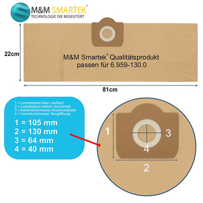 5 paper filter bags like 6.959-130.0 + cartridge filter like 6.414-552.0 + closure 4.075-012.0 suitable for KÄRCHER WD2 WD3 MV2 MV3 A2054 A2201