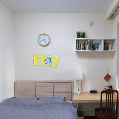 LUCUNSTAR Basketball Neon Sign for Wall Decor, Play Neon Light, Basketball LED Sign with USB Powered for Game Room, Living Room, Basketball Court