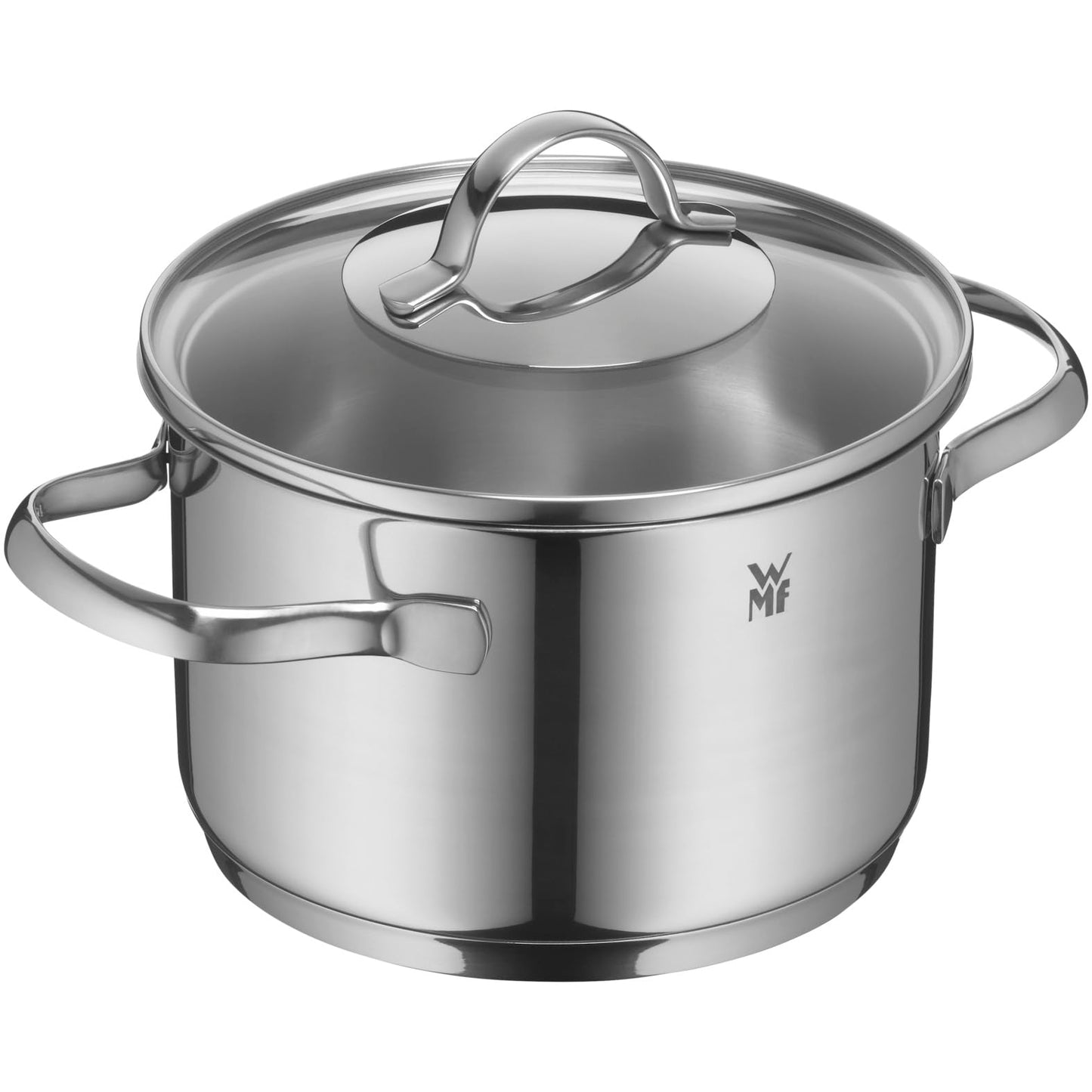 WMF Provence Plus 5-piece Induction Cookware Set, uncoated with glass lids, suitable for all types of stoves, induction pots set, without scaling, polished Cromargan stainless steel.