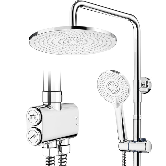 Rainsworth rain shower without fittings Chrome, 25 cm round rain shower and 3 spray modes shower head, shower system, shower column shower set for shower