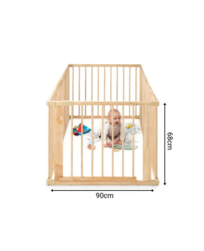 dibea Playpen for Baby & Toddler, sustainable play yard made of light spruce wood with door, 6 panels each 90x68 cm, sturdy barrier gate protects during crawling & first steps, safe protective gate