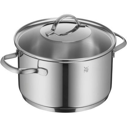 WMF Provence Plus 5-piece Induction Cookware Set, uncoated with glass lids, suitable for all types of stoves, induction pots set, without scaling, polished Cromargan stainless steel.
