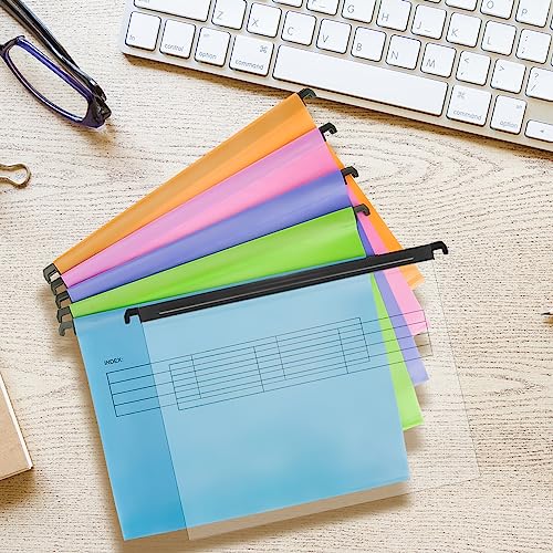 Hiziwimi 15 Piece PVC Clear File Cabinet A4 Hanging Folders Hanging Folders with Tabs and Inserts for Office, School, Desktop File Storage, File Classification (Clear)