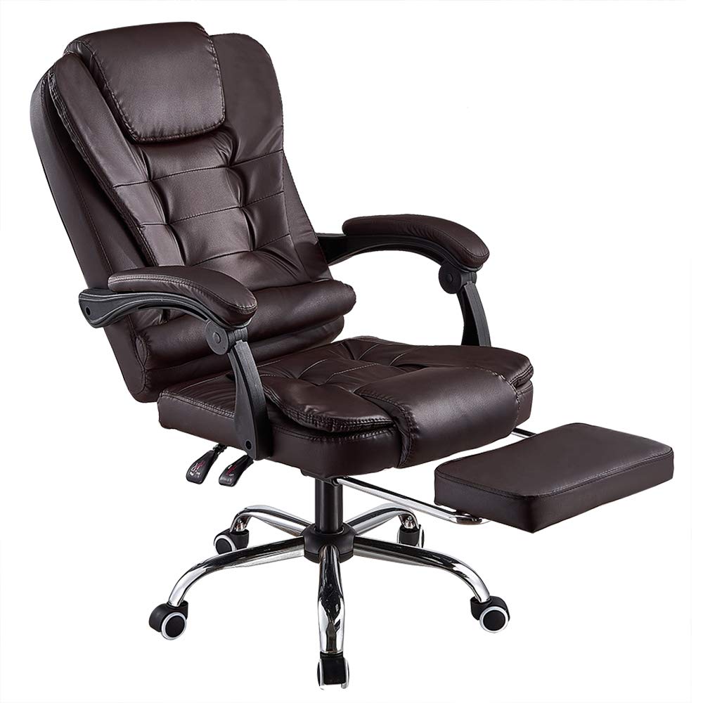 Panama office chair Heavy-Duty Executive Reclining Chair with Footrest made of PU Leather Gaming Chair (Brown), BOOC150FD