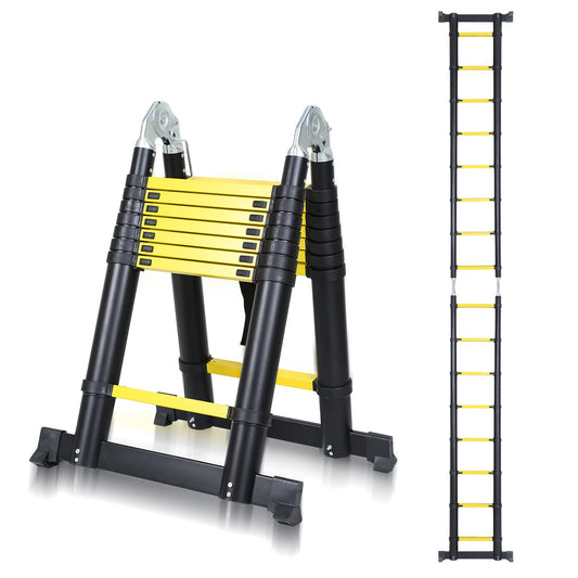 Ansobea Telescopic Ladder 5m Multipurpose Extendable Aluminum Ladder Maximum load capacity of 150kg Home DIY Folding Ladder, Yellow