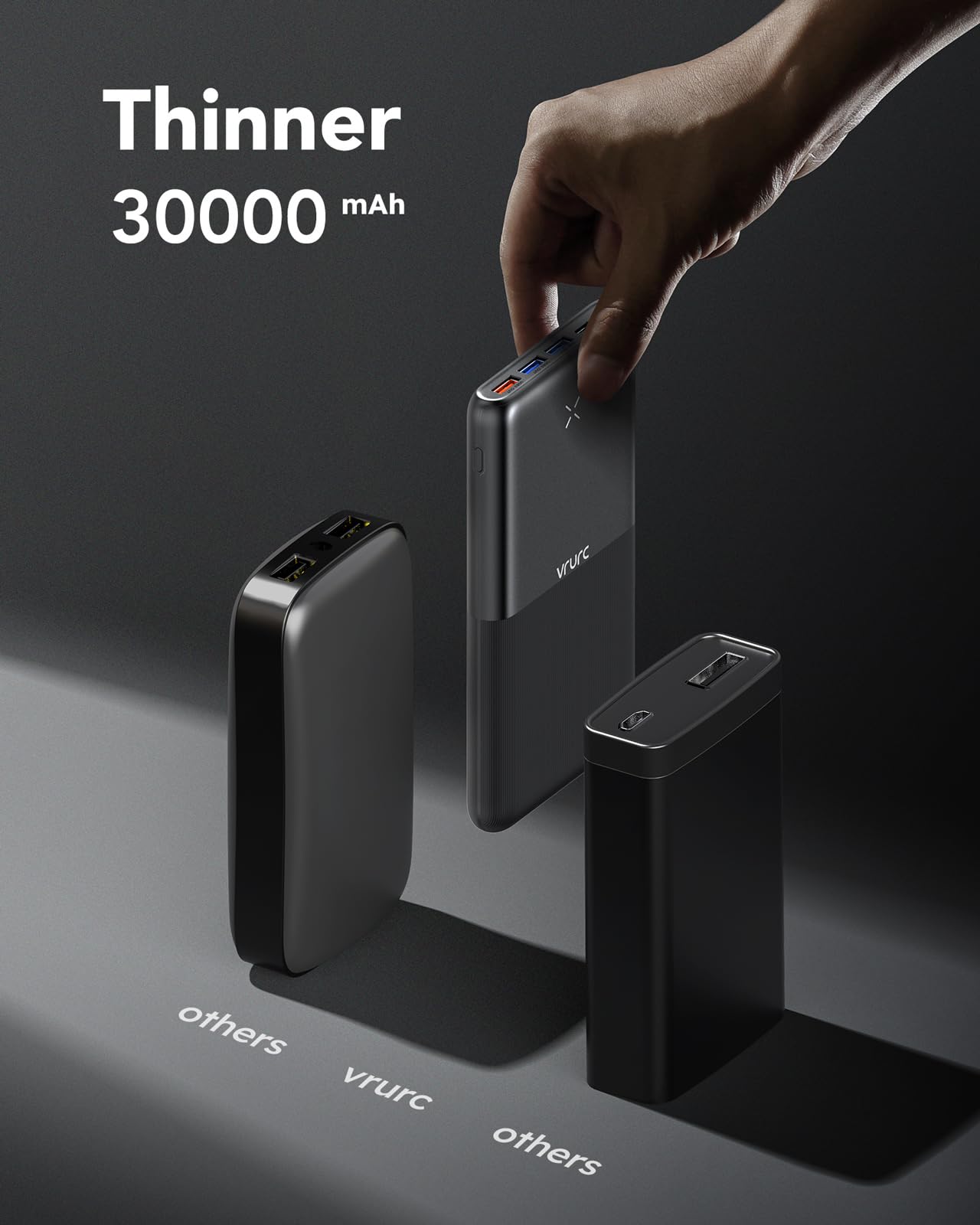 VRURC Power Bank 30000mAh 22.5W Portable Charger USB C Fast Charging External Battery Packs with 4 Outputs and 3 Inputs Compatible with iPhone, Huawei, Tablets, etc. (Black)