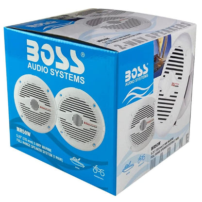 2 marine speakers compatible with BOSS Audio MR50W 2-way 6.5 inch 75 watt rms 150 watt max waterproof sea pool boat, per pair + 5 free stickers.