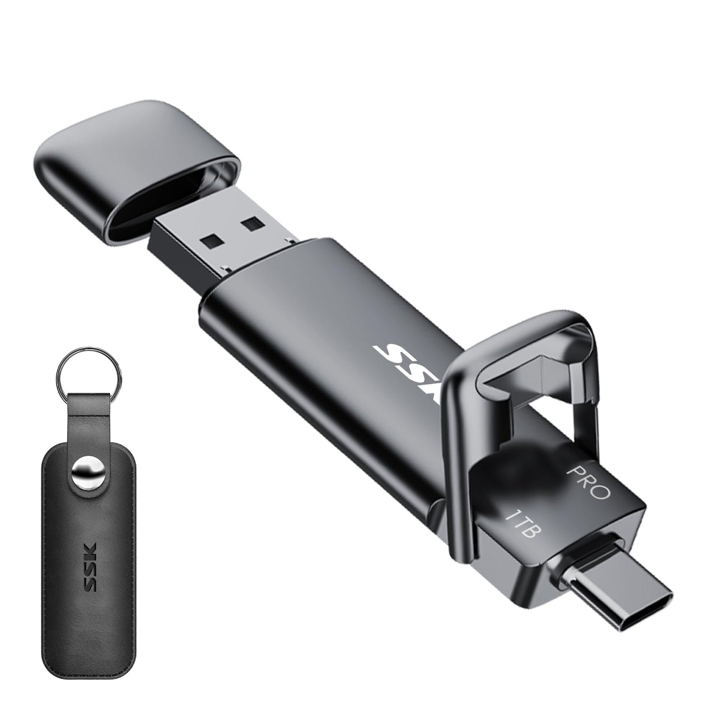 SSK External USB C SSD 1TB External Hard Drive, with speeds up to 1000 MB/s, Fast USB Stick, Dual USB C + USB A, USB Stick 3.2 Gen2 Memory Stick for iPhone, PS4, Android Phone, Tablet, Windows, Mac.