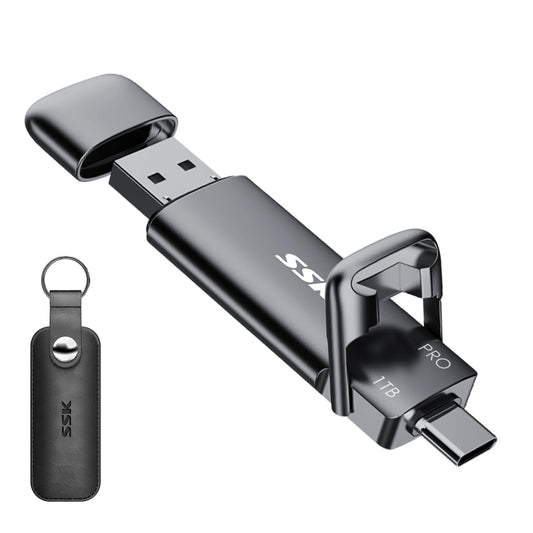 SSK External USB C SSD 1TB External Hard Drive, with speeds up to 1000 MB/s, Fast USB Stick, Dual USB C + USB A, USB Stick 3.2 Gen2 Memory Stick for iPhone, PS4, Android Phone, Tablet, Windows, Mac.