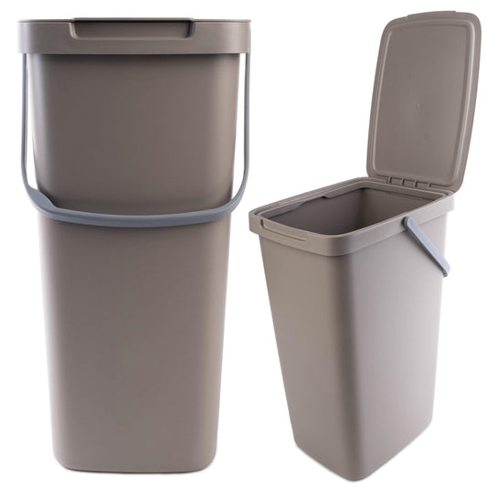 KADAX waste bin with lid and handle, plastic trash can for sorting waste, rectangular garbage collector with hinged lid (brown, 20L)