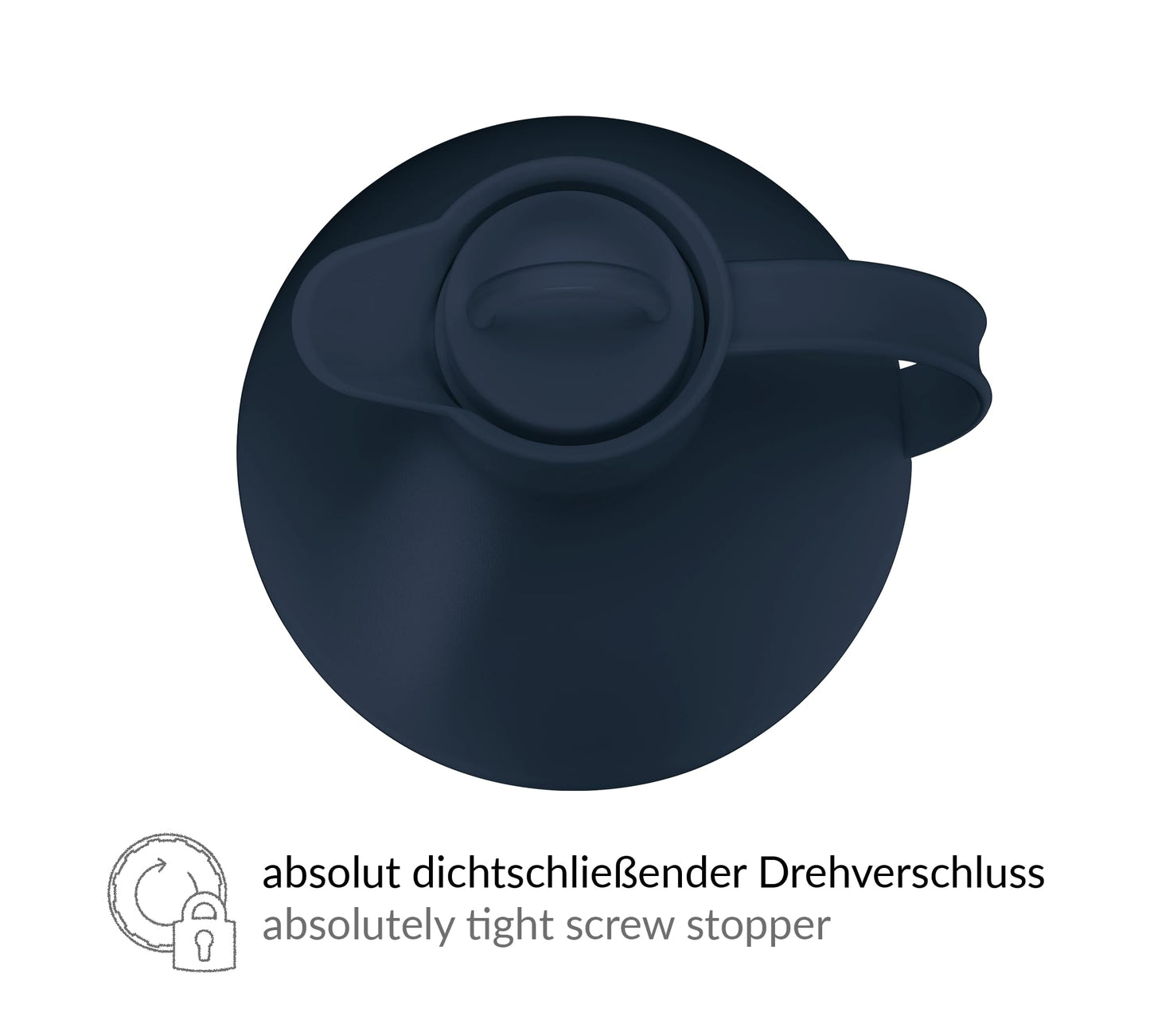 alfi BALL 1 QT, dark blue matte, plastic insulated carafe with hygienic hard glass insert, screw top lid, designer piece, spherical thermos, ideal for coffee or tea, BPA free.