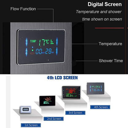 Black LED Multifunction Shower Panel with Stainless Steel Corner Mount Rain Shower Column Bathtub Faucet Shower System Shower Set No Battery Shower Fixture Set Hevenaov