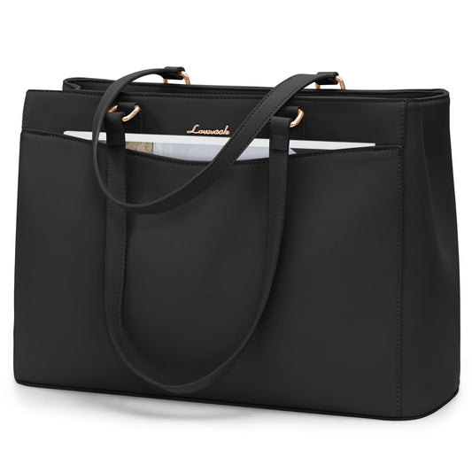 LOVEVOOK laptop bag for women 15.6 inch, lightweight briefcase work handbag large, elegant laptop bag business shopper bag teacher bag shoulder bag women for college school office, black