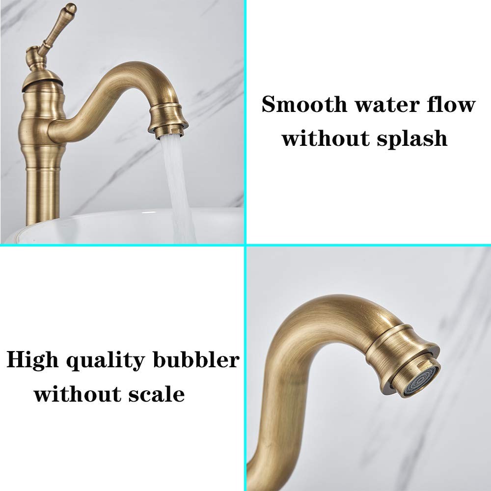 Rozin Bathroom Faucet Antique Brass Retro High Bathroom Faucet 360° Rotatable Single Handle Basin Faucet Brass Bathroom Faucet for Bathroom