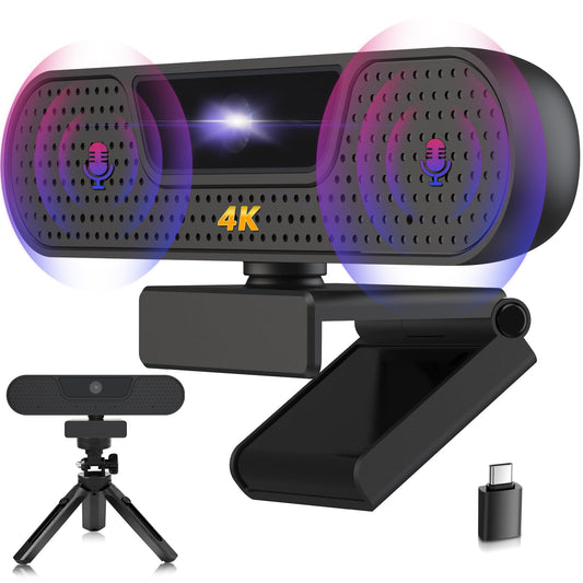VIZOLINK W8GS Webcam 4K, PC camera with microphone, noise cancellation, autofocus, 85° field of view, privacy cover, plug&play, light correction, for Mac OS/Windows/Linux/Chrome/Switch 2, ideal for meetings and streaming.