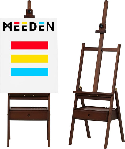 MEEDEN wood easel with storage drawer, adjustable canvas stand made of German beechwood, ideal for artists and adults, holds canvases up to 91cm.
