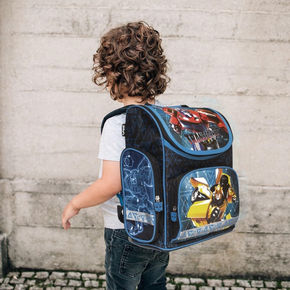 Familando Transformers school backpack set complete 8-piece with pencil case and gym bag, ergonomic school bag for boys and girls 1st to 4th grade.