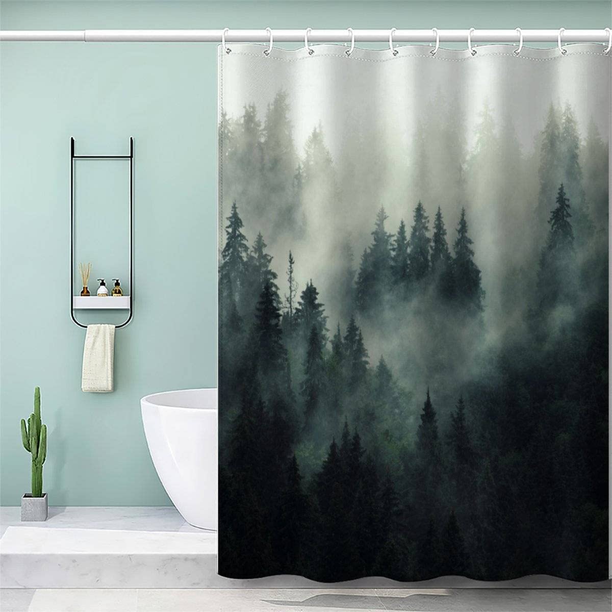 AASIRA shower curtain 240x200 Pine forest Anti-mold Waterproof Extra Long Shower Curtains with 12 Shower Curtain Rings Retro Forest 3D Design Bath Curtain for Bathtub Bathroom