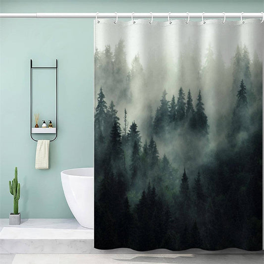 AASIRA shower curtain 240x200 Pine forest Anti-mold Waterproof Extra Long Shower Curtains with 12 Shower Curtain Rings Retro Forest 3D Design Bath Curtain for Bathtub Bathroom