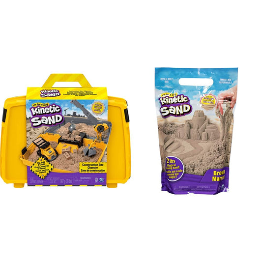 Kinetic Sand Construction Kit with 907 g Kinetic Sand & 907 g Bag of magical Indoor Play Sand natural brown