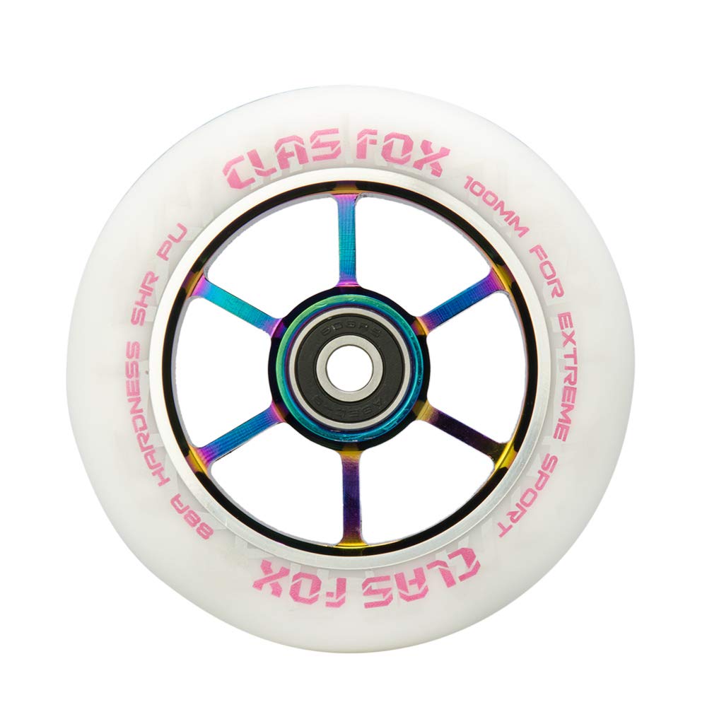 CLAS FOX Pro Stunt Scooter Wheels Roller Wheels 110mm A Pair with ABEC-9 Ball Bearings CNC Metal Core (2 pieces) (White-Rainbow)