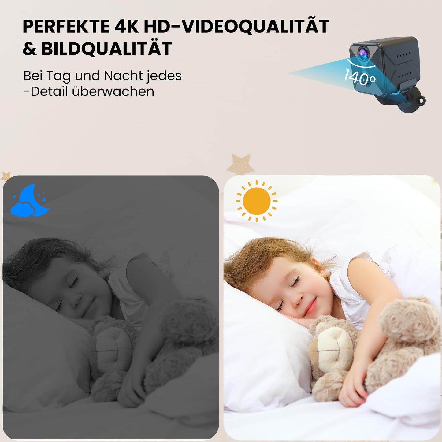Javiscam Mini Camera, 4K Surveillance Camera, Indoor Surveillance Camera, WiFi Camera with Live Streaming to Mobile, Cameras with High-capacity 2800mAh Battery, Motion Detection, Night Vision, SD/Cloud Storage
