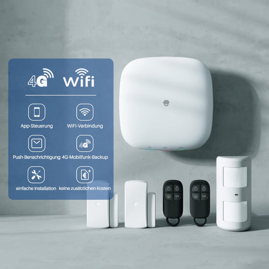 Chuango LTE-400 - WiFi + 4G Alarm System, wireless home security system with base station, 93 db, 2 door/window sensors, pet-friendly motion detector, and 2 handy remote controls.