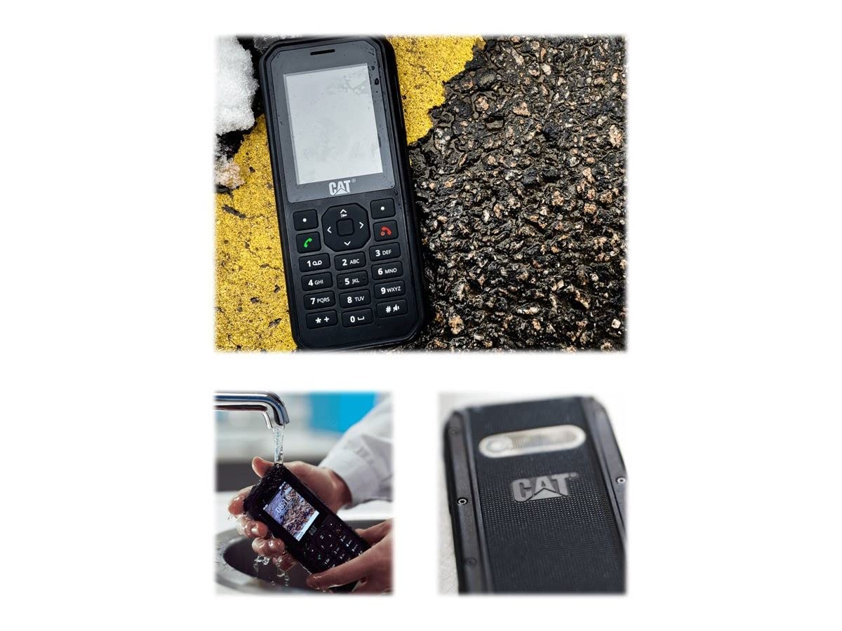 CAT B40 - Robust outdoor phone with 4G LTE (drop-proof, water & dustproof to IP69 and MIL SPEC 810H, antimicrobial, 100-lumen flashlight, 2MP camera, 2.4" display, 30-day battery) in black.