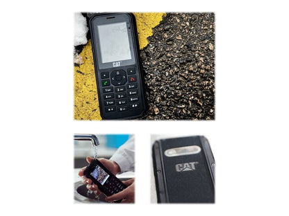 CAT B40 - Robust outdoor phone with 4G LTE (drop-proof, water & dustproof to IP69 and MIL SPEC 810H, antimicrobial, 100-lumen flashlight, 2MP camera, 2.4" display, 30-day battery) in black.