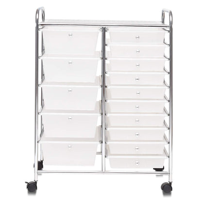 COSTWAY rolling cart with 15 stackable drawers, drawers cart with metal frame and shelf, bathroom trolley storage cart for office, living room, 62.5 x 37 x 87 cm.