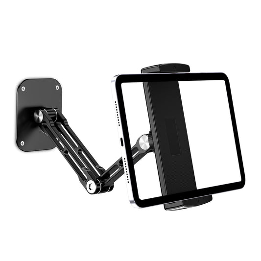 Lucrave Tablet Wall Mount, Aluminum retractable iPad Wall Mount, with 360° rotatable base adjustable and foldable for iPad Pro Air Mini, Samsung Galaxy Tab, all 4.7-13" phones and tablets