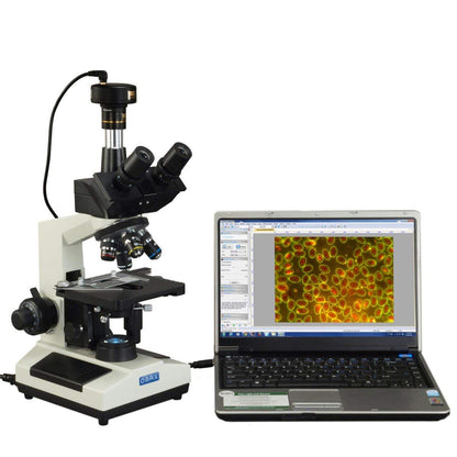 AmScope M837ZL-A191BD-C50U OMAX 40X-2500X 5MP Digital Advanced Oil NA1.25 Darkfield Trinocular Compound LED Microscope with 5.0MP Camera with Measurement, Stitching, and Extended Depth of Field.