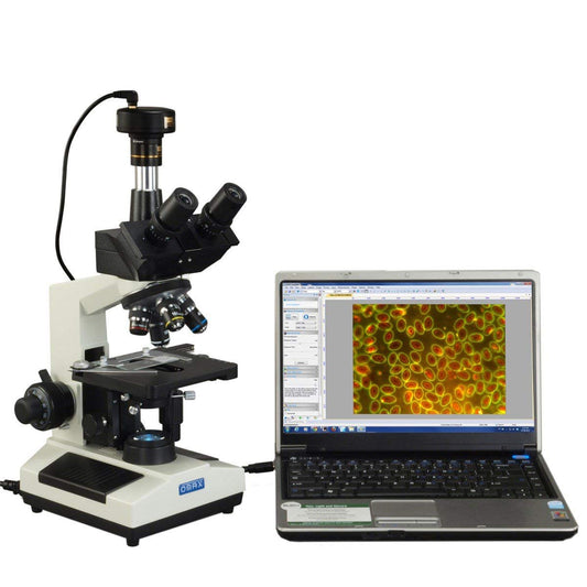 AmScope M837ZL-A191BD-C50U OMAX 40X-2500X 5MP Digital Advanced Oil NA1.25 Darkfield Trinocular Compound LED Microscope with 5.0MP Camera with Measurement, Stitching, and Extended Depth of Field.