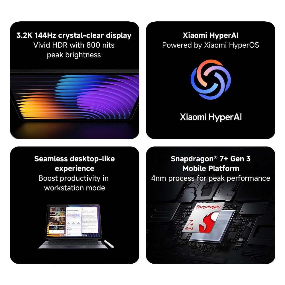 XIAOMI Pad 7 Tablet+Pen, 11.2-inch, 8+128GB, Grey, 3.2K 144Hz Display, Snapdragon 7+ Gen 3, 8850mAh Battery, 45W TurboCharge, HyperAI, Quad Speakers, Seamless Desktop-like Experience