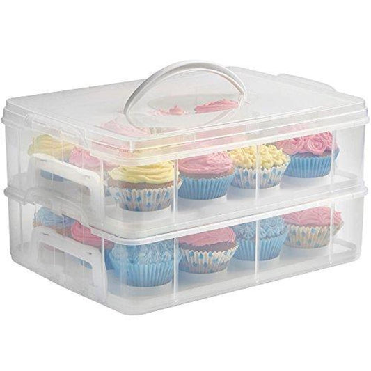 Wolfcut Stackable Muffin Box rectangular plastic, Muffin/Cupcake transport box, Muffin Box suitable for 24 Muffins/Cupcakes max. Ø5,4 cm.