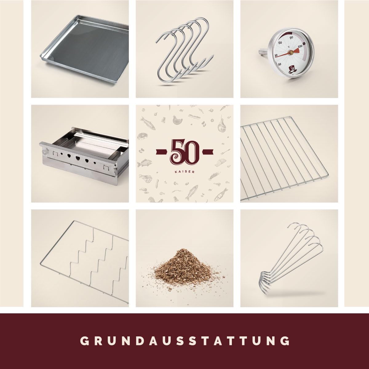 KAISER Company '50' high-quality stainless steel smokehouse/smoker - wood-fired I portable smoker 80 cm I perfect for smoking I can fit up to 10kg of meat I with accessories I NON-RUSTING