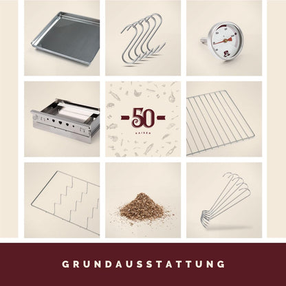 KAISER Company '50' high-quality stainless steel smokehouse/smoker - wood-fired I portable smoker 80 cm I perfect for smoking I can fit up to 10kg of meat I with accessories I NON-RUSTING