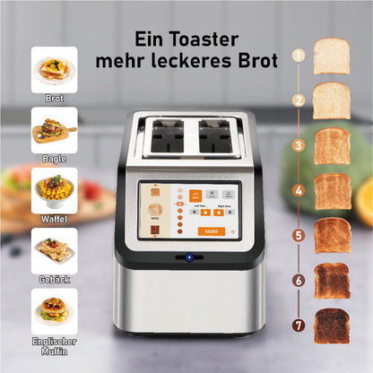 Smart toaster with touchscreen, KETIAN 2-slice toaster, auto shut-off, auto lift & bread centering, stainless steel, 1400W