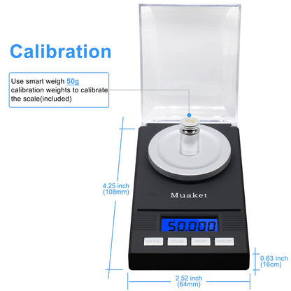 Muaket Pocket Scale, 50g / 0.001g Digital Scale with LCD Display, Professional Milligram Scale, Portable Scale, Lab Scale, Gold Scale, Postal Scale, MG Scale