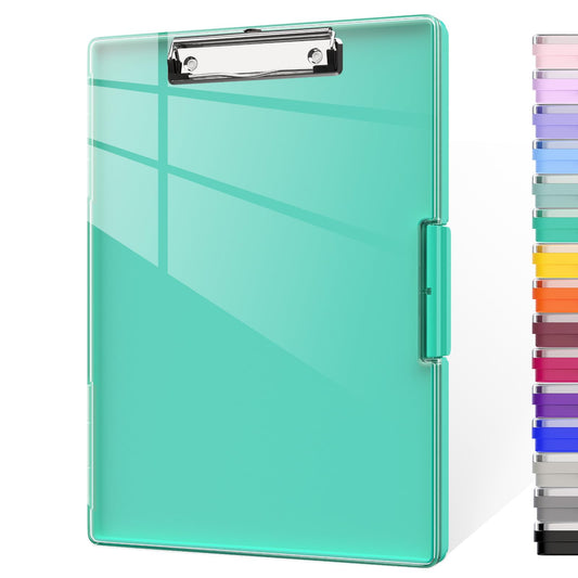 Piasoenc Clipboard with Storage, Clipboard with 2 Storage Boxes and A4 Paper Holder, clear, dry-erase surface, durable plastic, folio & side opening.
