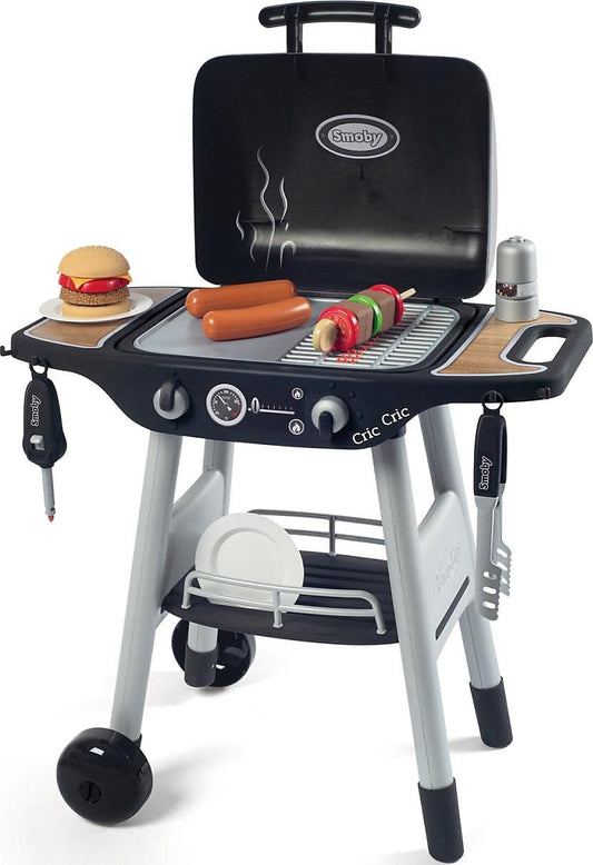 Smoby - Barbecue Kids Grill - Grill with mechanical plastic flames and grill utensils, 18 accessories, for children from 3 years.