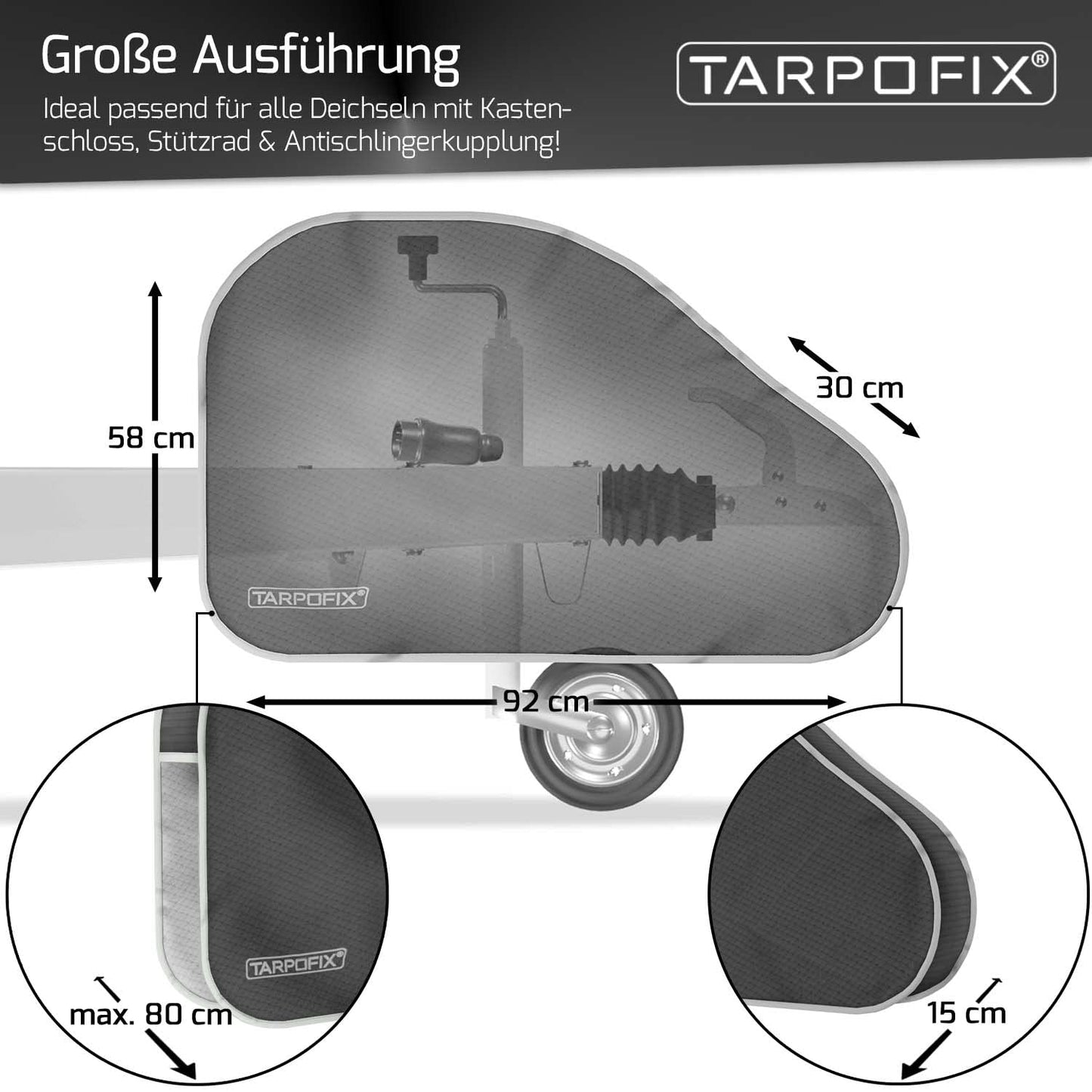 Tarpofix® hitch cover for caravans | Trailer hitch cover with double-click fastener | Trailer coupling cover waterproof | Universal cover for trailer hitch | Hitch protection cover for vehicles