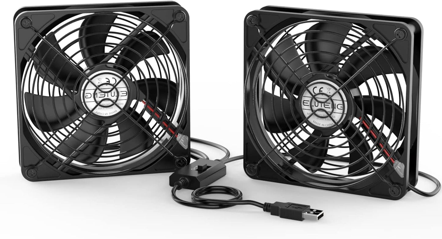 ELUTENG 2 in 1 USB fan 140mm 5V, double USB PC fan USB computer PC fan 140mm housing fan with 3 adjustable speeds for PS4/laptop/TV box/AV cabinet/router