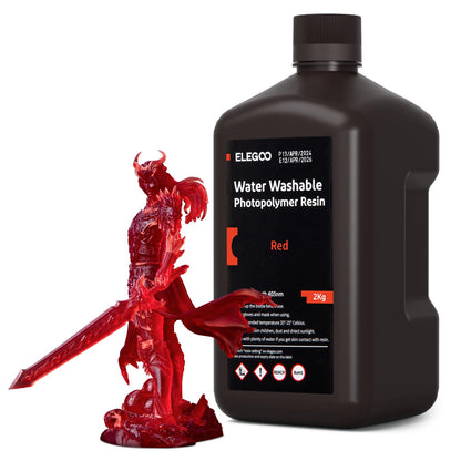 ELEGOO Resin Water Washable 2kg Transparent Red, 405nm LCD UV-Curing 3D Printer Resin for MSLA/LCD/DLP Resin 3D Printers.
