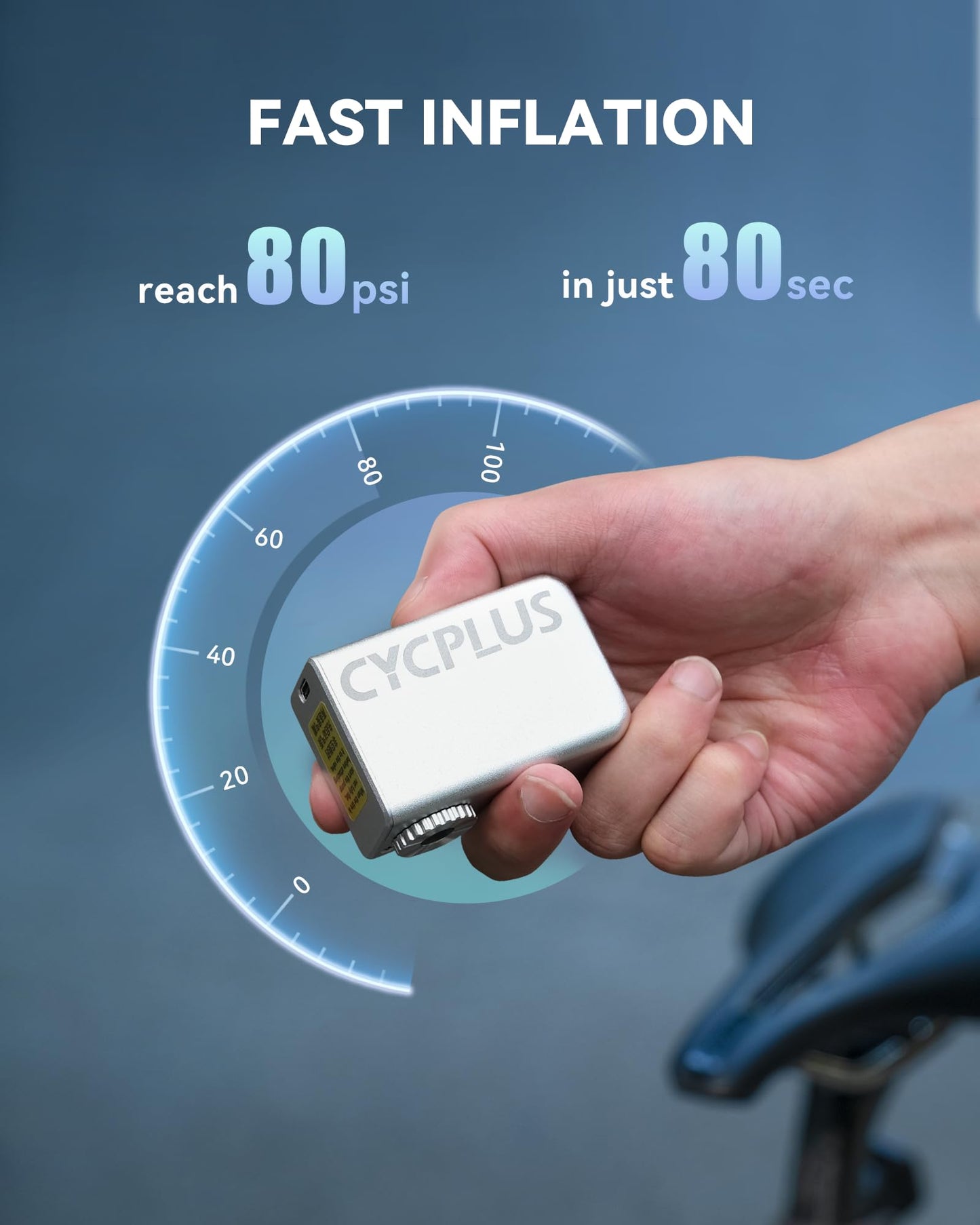 CYCPLUS Tiny E-Pump Bike Pump, Portable, Ultra-small 100PSI electric bike pump Type-C rechargeable with 300mAh battery Mini pumps (Silver)