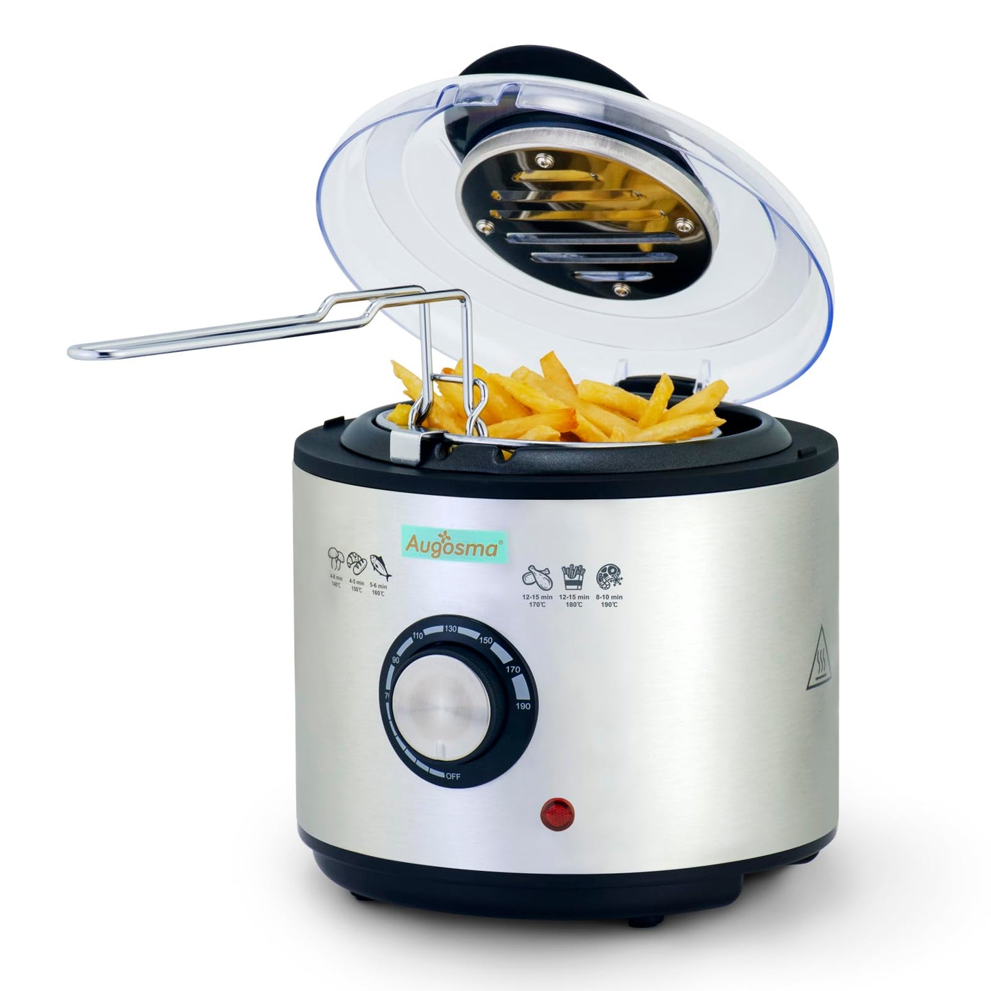 Augosma Mini Deep Fryer With Oil | 850-950W | Capacity: 1 liter | Viewing window | Stainless steel frying basket | Adjustable temperature | Heat insulated | Non-slip rubber feet | White