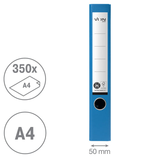 Leitz A4 folder, pack of 10, 100% recycled paper, 50mm spine width, holds 350 sheets, Blue Angel & FSC certified, for school, study & home use, blue color, 10540035.