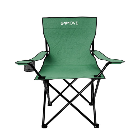 24MOVE® folding chair green camping chair with drink holder - foldable fishing chair - folding garden chair lounge chair camping chair, polyester, for outdoors or indoors
