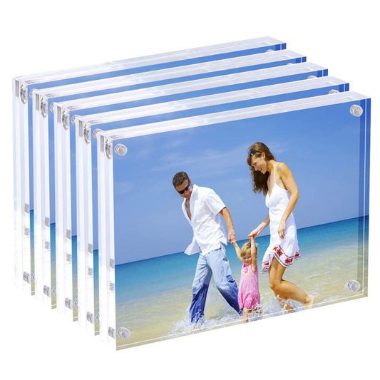 AMEITECH 13x18 cm acrylic photo frames, magnetic picture frames, 10 + 10 MM thick stands for desk or table, clear - 5 pack